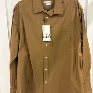 Zara Brown Casual Button Down Shirt with Classic Collar